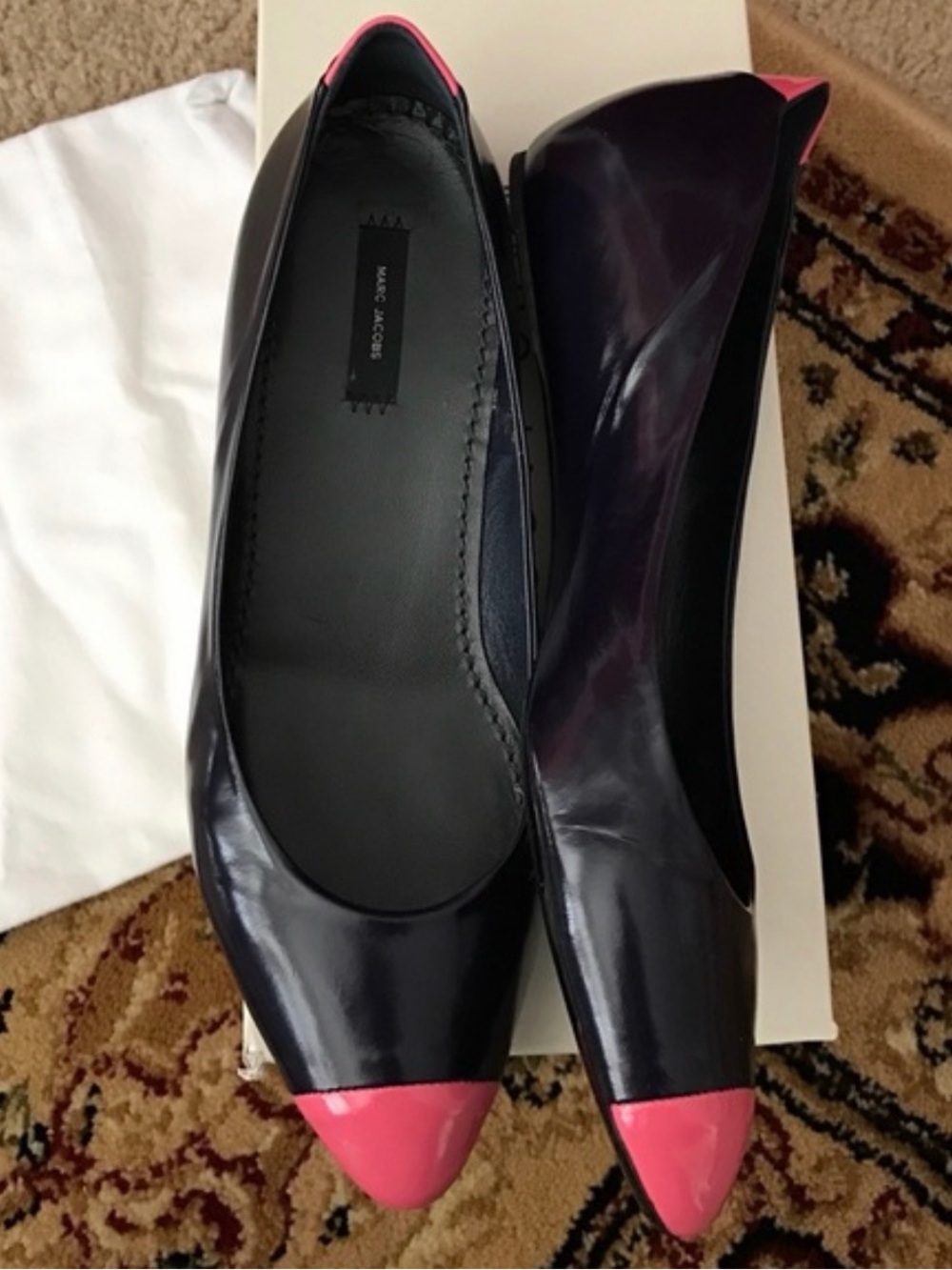 NIB Original Retro Marc Jacobs Navy / Pink Patent Flats Made in Italy 38.5 - Picture 2 of 4